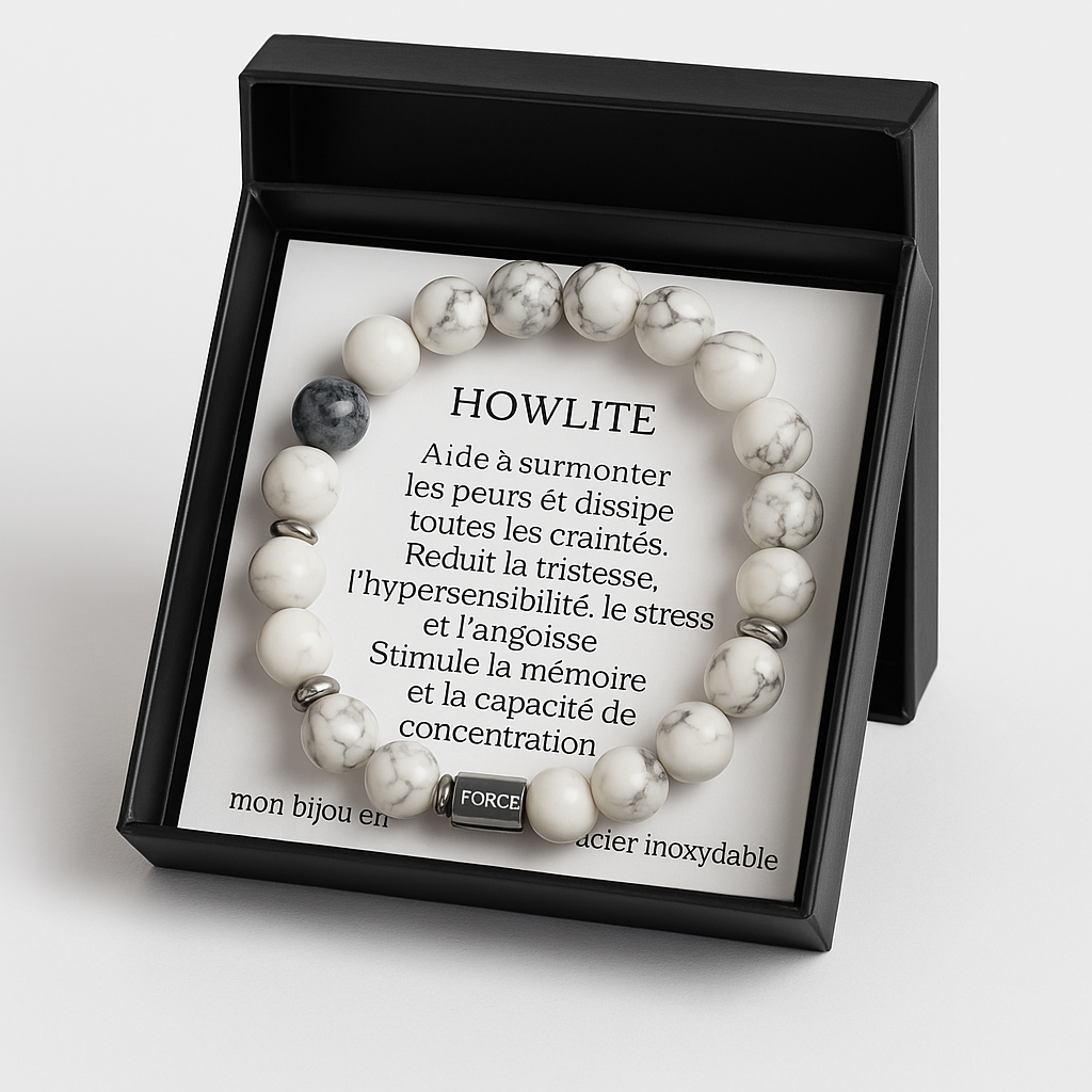 Bracelet en Howlite naturelle – Force, Courage & Énergie