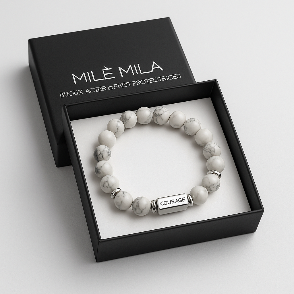 Bracelet en Howlite naturelle – Force, Courage & Énergie