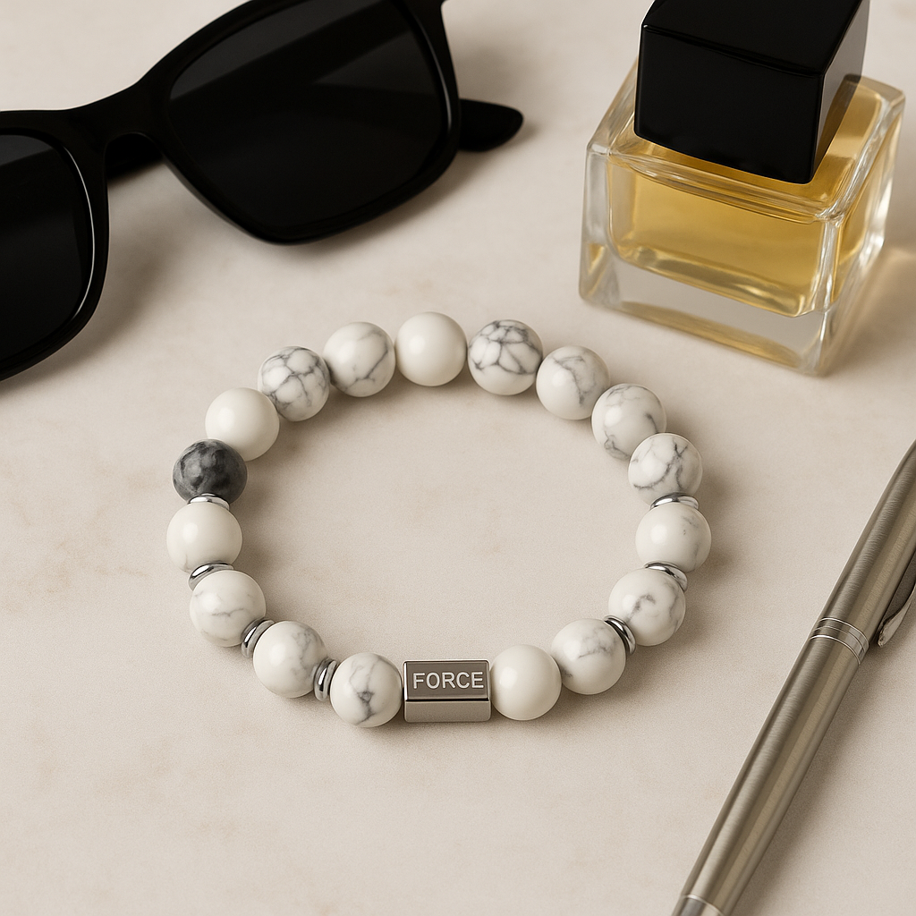 Bracelet en Howlite naturelle – Force, Courage & Énergie